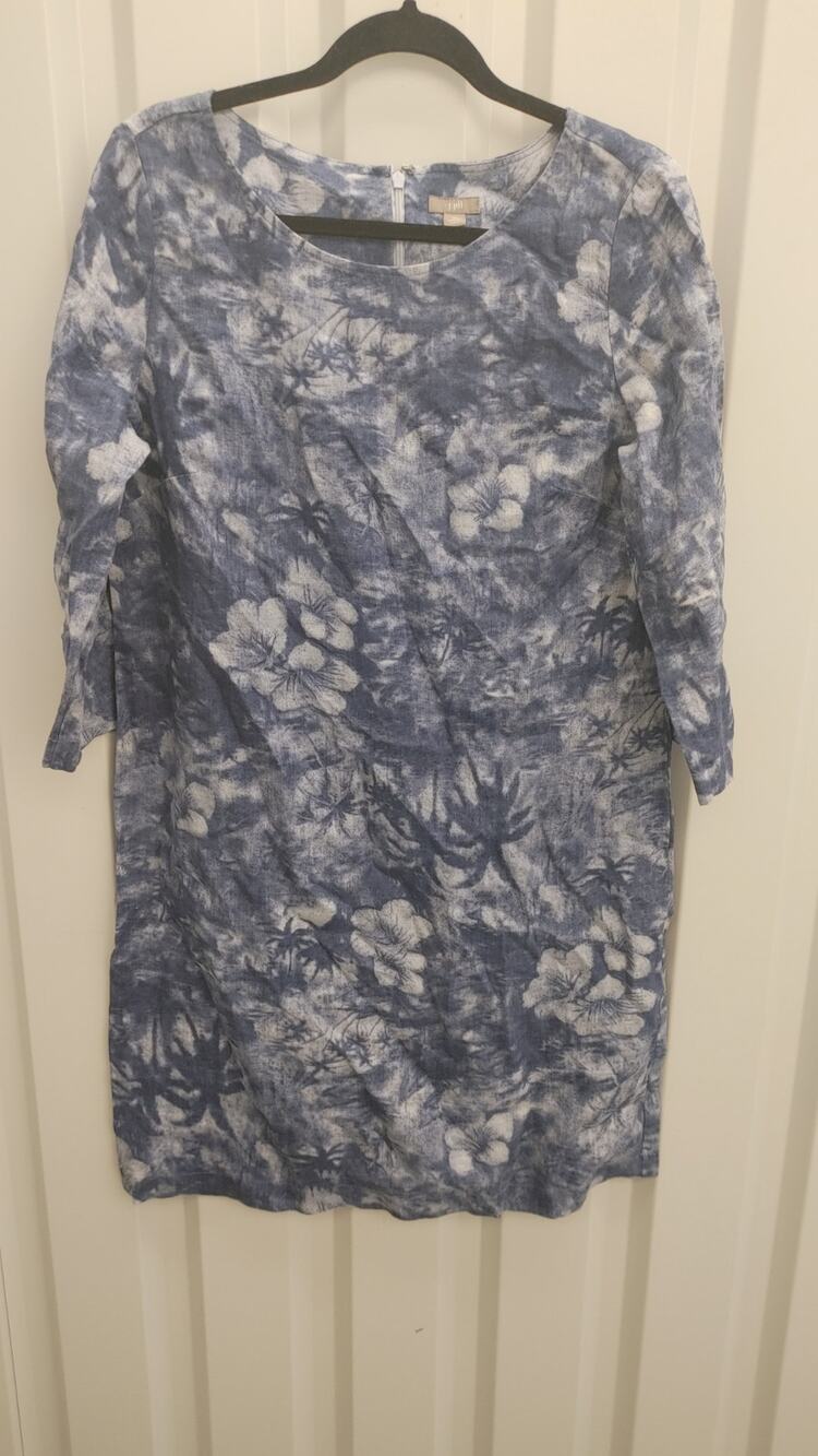 J Jill Womens Dress Floral Linen Blue White Sz 10
